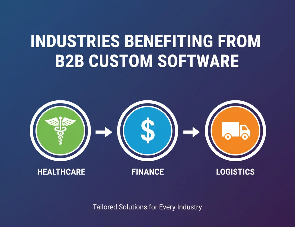 Industries benefiting from B2B custom software development including healthcare finance and logistics